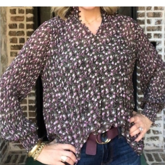 Cabi Pleated Floral Mock Neck Blouse Style 3952, XL - Picture 2 of 8